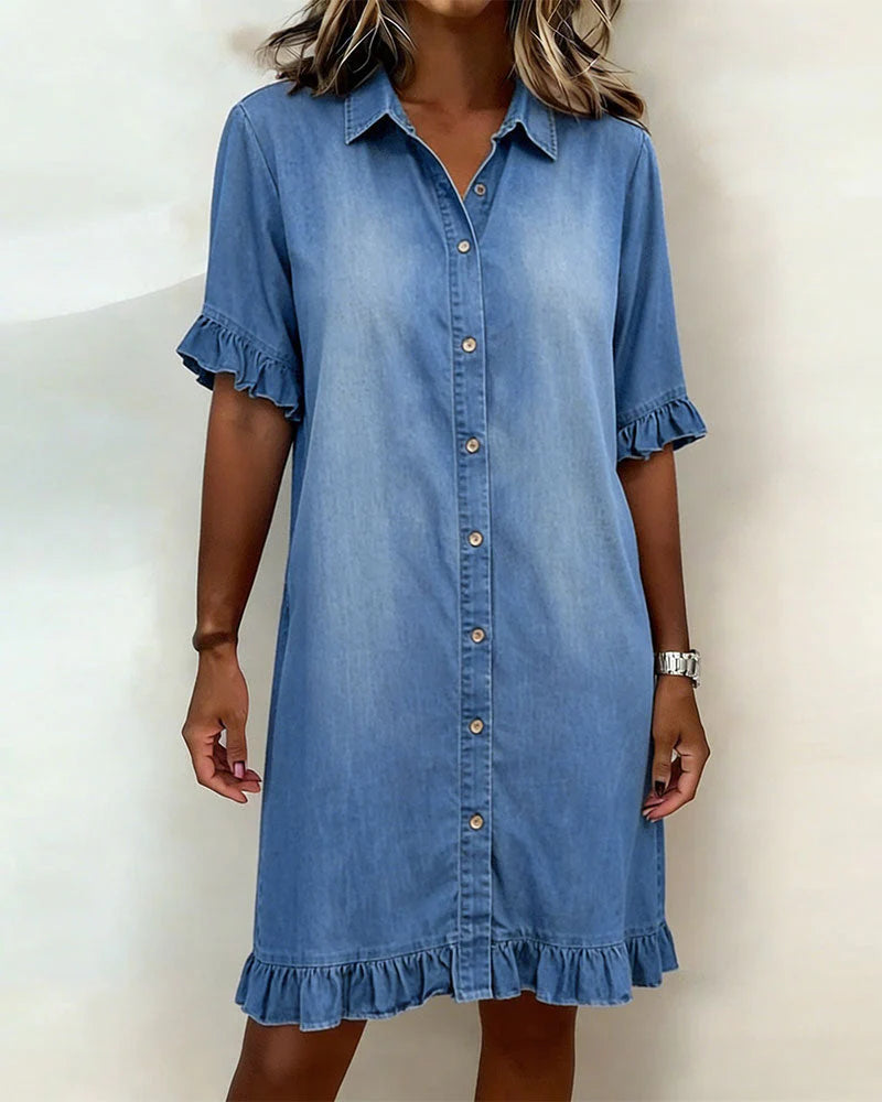Maria | Comfortabele Denim Jurk met Flatterende Plooien
