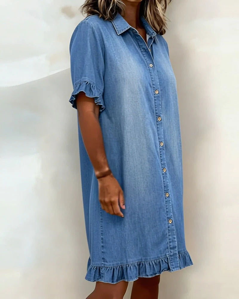 Maria | Comfortabele Denim Jurk met Flatterende Plooien